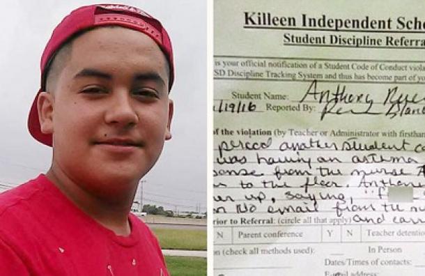 Este adolescente salvó a su compañera de curso de un ataque de asma ¡y fue castigado por ello!